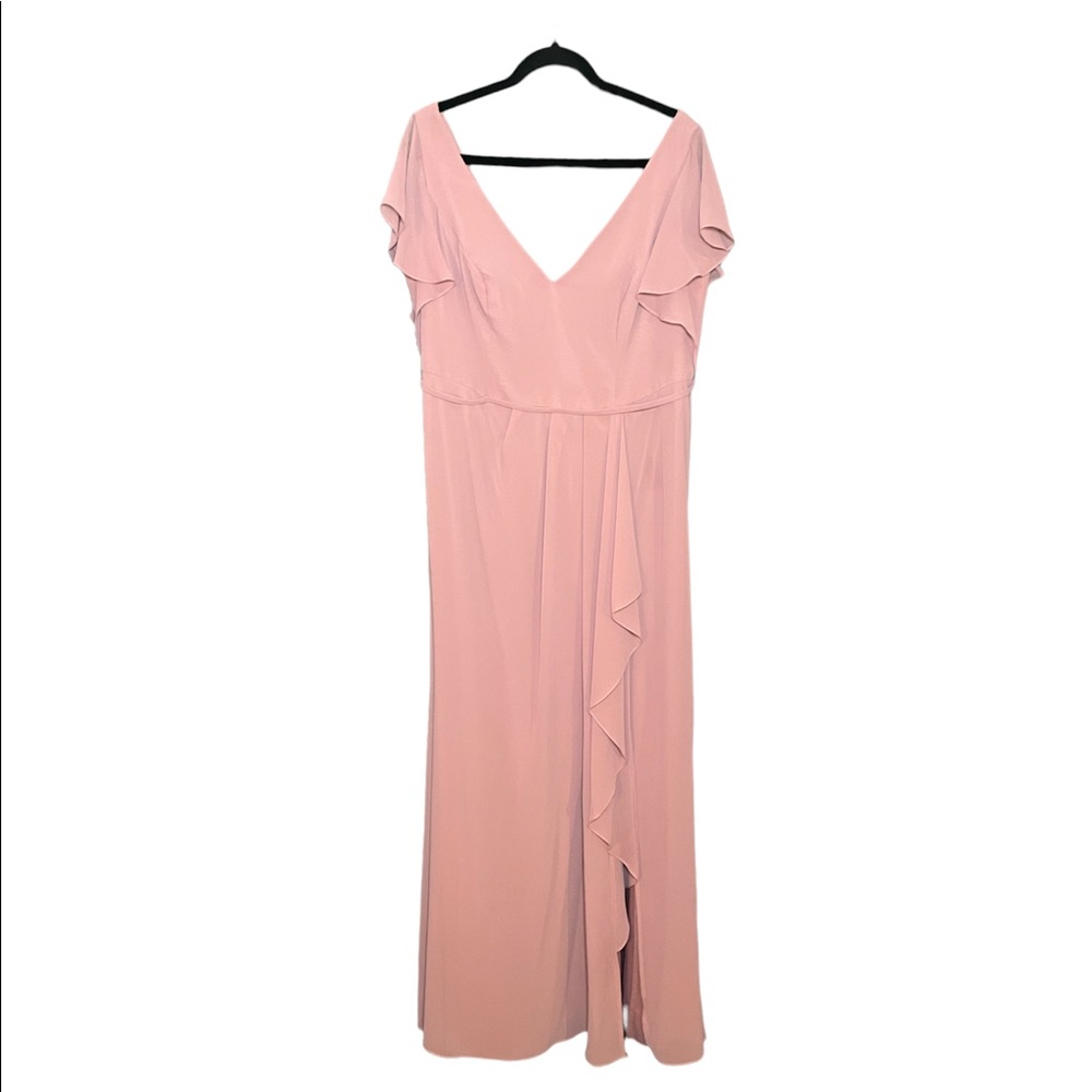 David’s Bridal Flutter Sleeve Full Length Dress with Cascade Side Slit